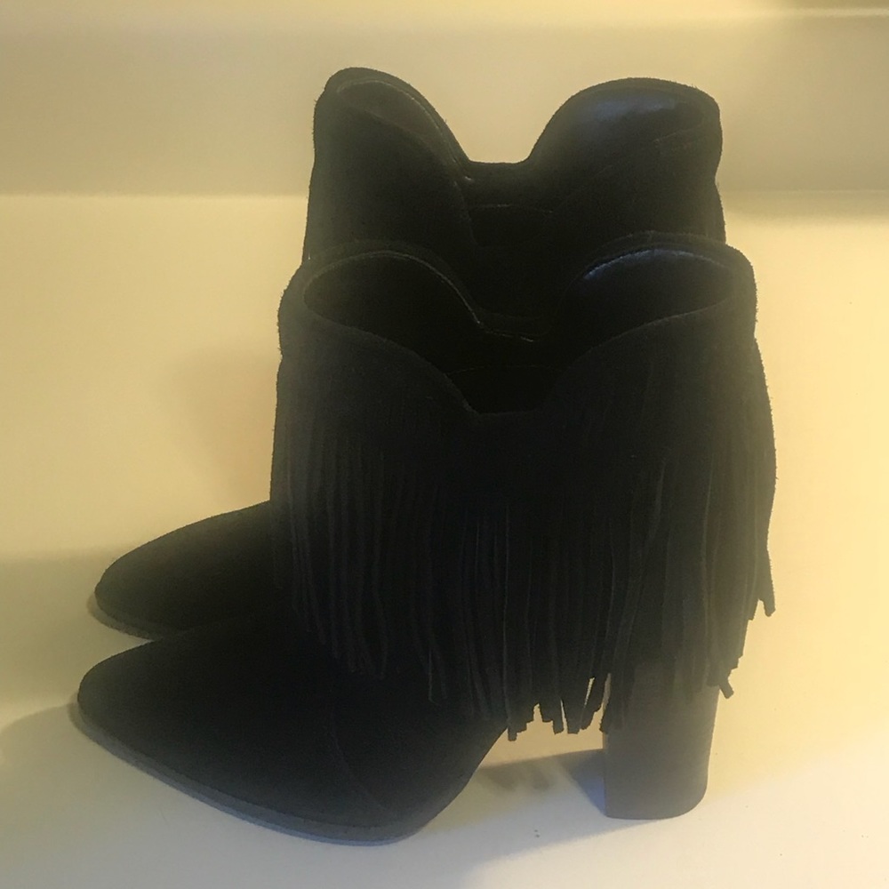 Antonio Melani Black Suede Fringed Boots Size 6.5
